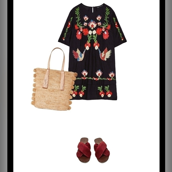 Zara Floral Birds Embroidered Silk Blend Tiered Mini Dress Feminine Bohemian - Picture 6 of 15